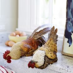 Hen and Rooster Shelf Sitter Set