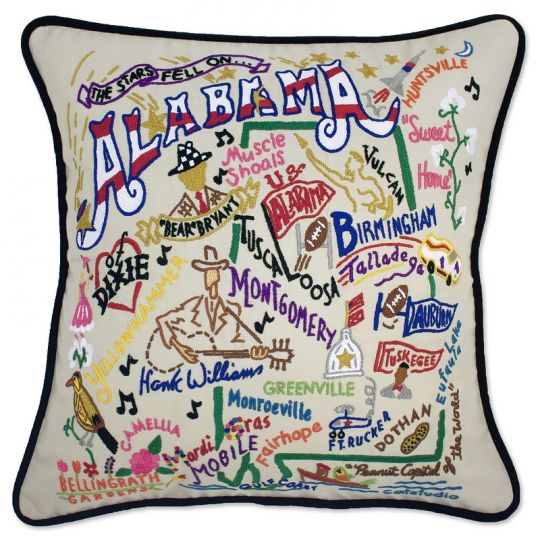 Alabama State Pillow Hand Embroidered State Pillows