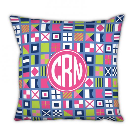 Nautical Flags Pink Monogram Pillow By Boatman Geller