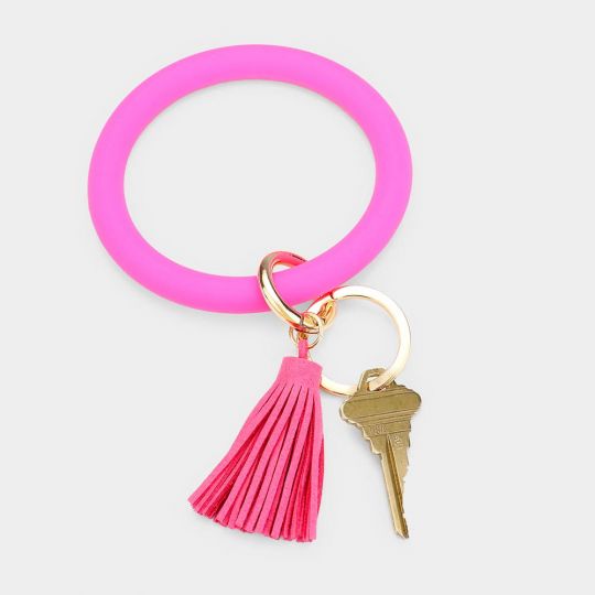 Tassel Bracelet Key Ring - Hot Pink