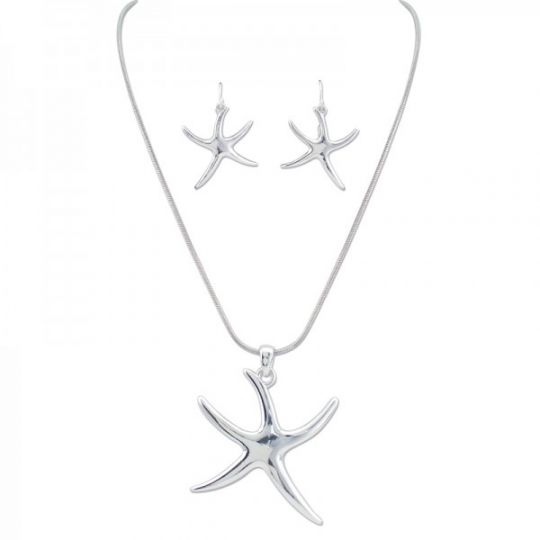 Rhodium Silver Starfish Necklace 16