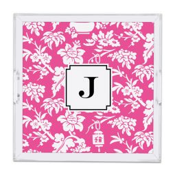 Anna Floral Raspberry & Black Square Lucite Tray