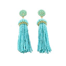 Aqua Seed Bead Tassel Earrings