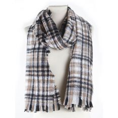 Black, Tan & Grey Plaid Scarf